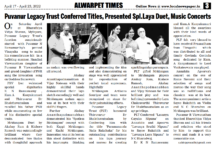 Puvanur legacy Trust Conferred Titles, Presented Spl.Laya Duet, Music concerts